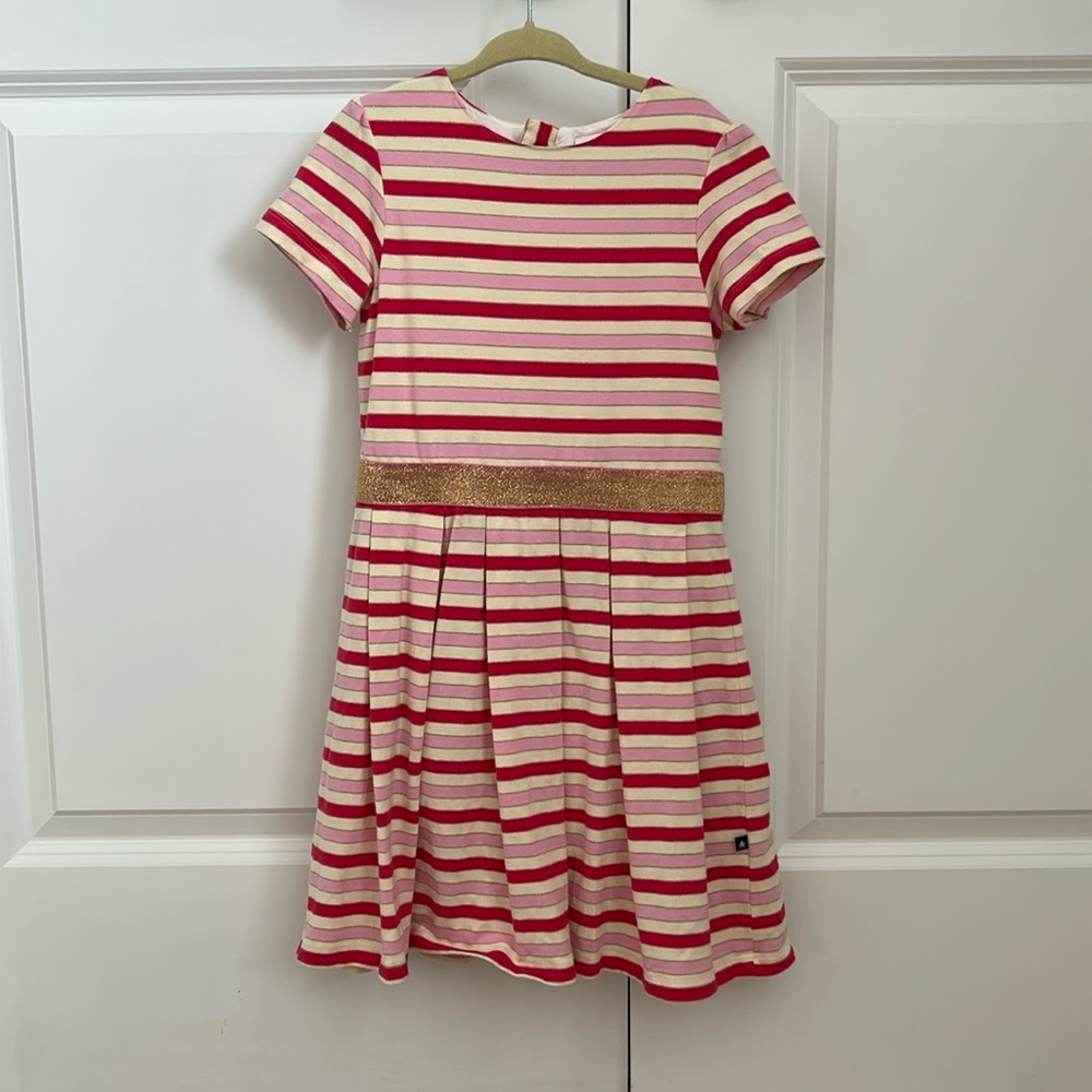 Toobydoo Girls striped dress in pink, cream and gold. Size 7. Excellent shape